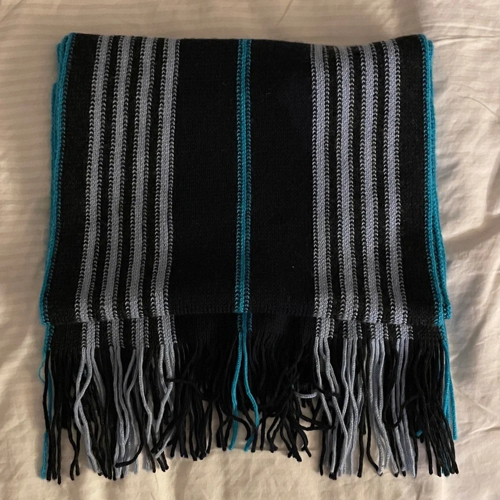 Barbarossa ITALY- Wool Scarf Navy & Light Blue Striped 74” NWOT